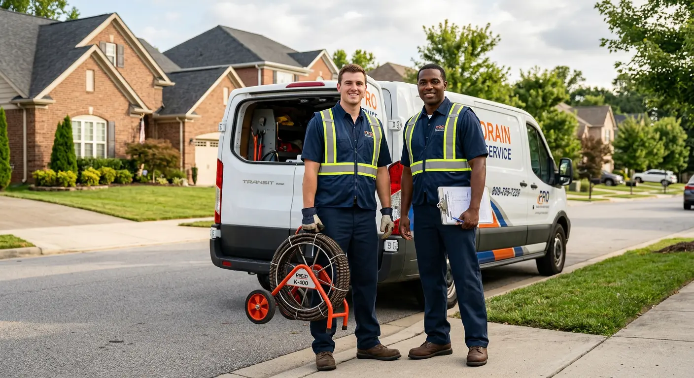 Sewer and drain service team with equipment ready for work in Medina